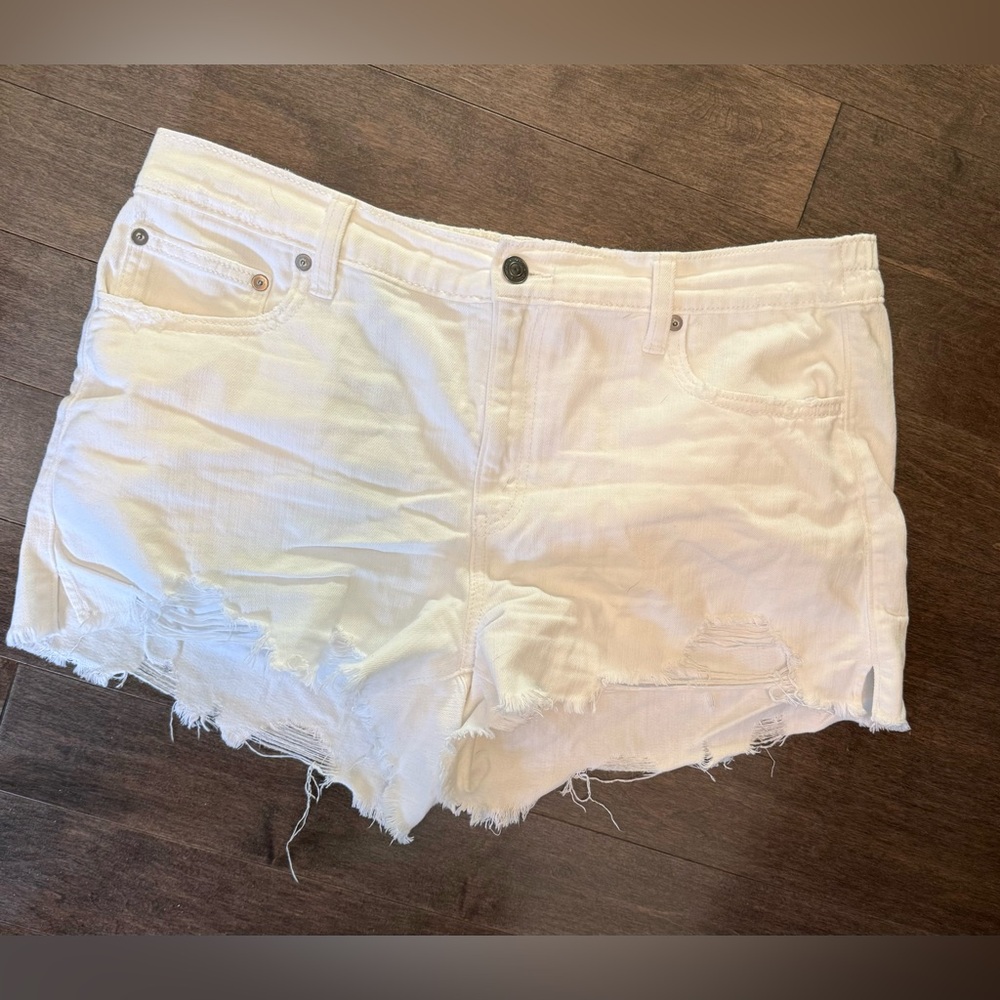 Aerie White Distressed Jean Shorts